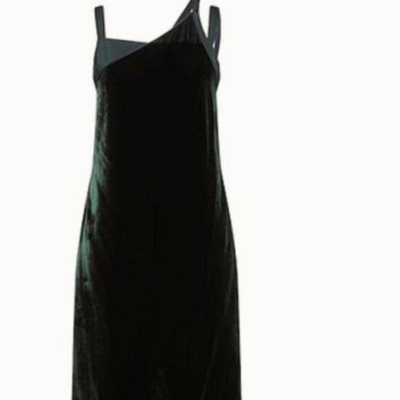Helmut Lang Satin paneled velvet dress forest green size 4 - Picture 2 of 12